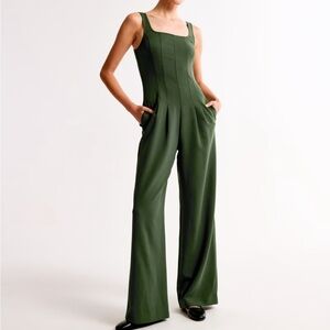 Abercrombie and Fitch Squareneck Seamed Jumpsuit dark green XSP